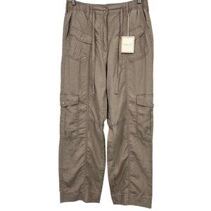 Angel Kiss Womens Medium Cargo Pants Beige Linen Elastic Waist Casual New